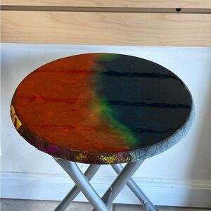 Hand-Painted Round Home Art Tabletop - Orange, Green, Black